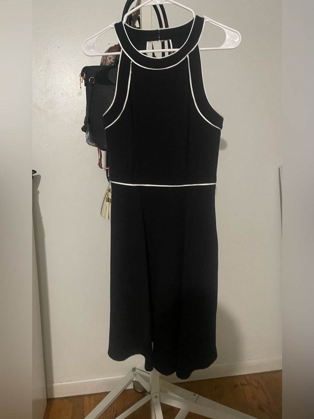 White House Black Market Black Midi Dress with White Trim